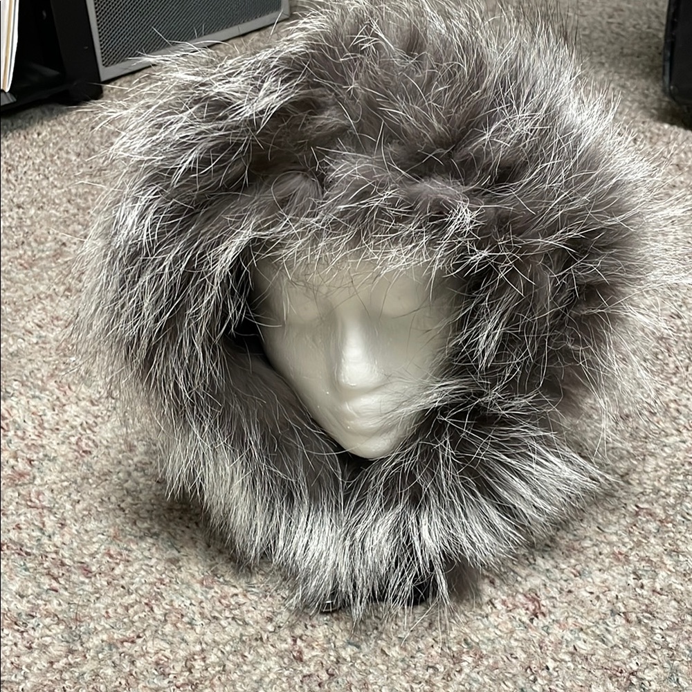 Leather and fur togue/hood - new condition